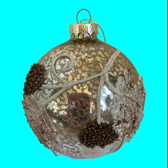Dillard's Trimsetter Christmas Tree Ornament Glass Silver, Gold, Brown 3.5" - Picture 1 of 10